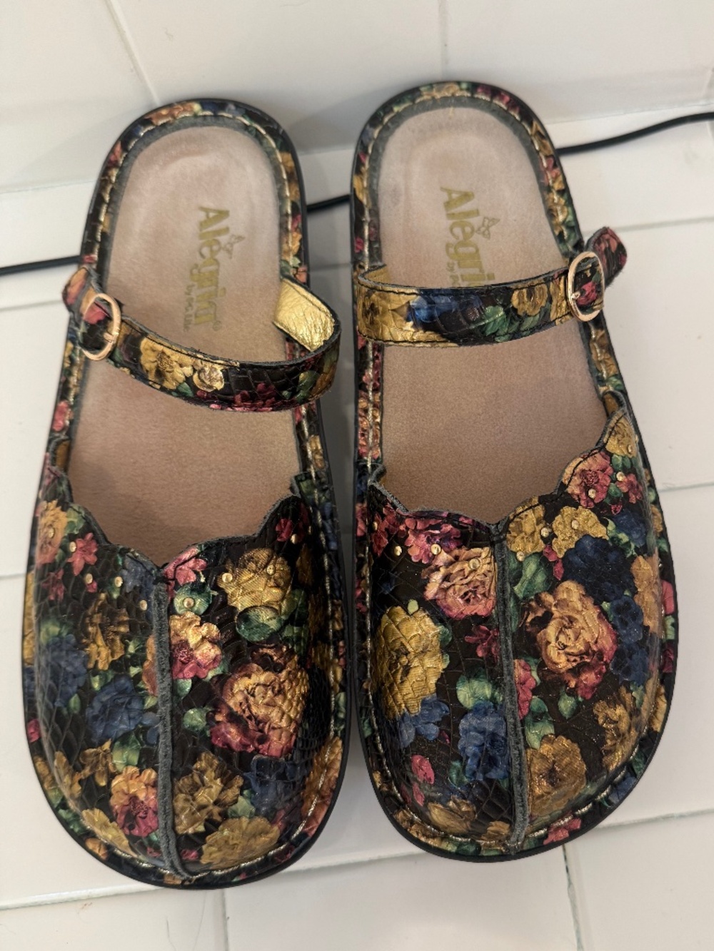 Alegria Floral Print with Gold Studs Mules Size 40